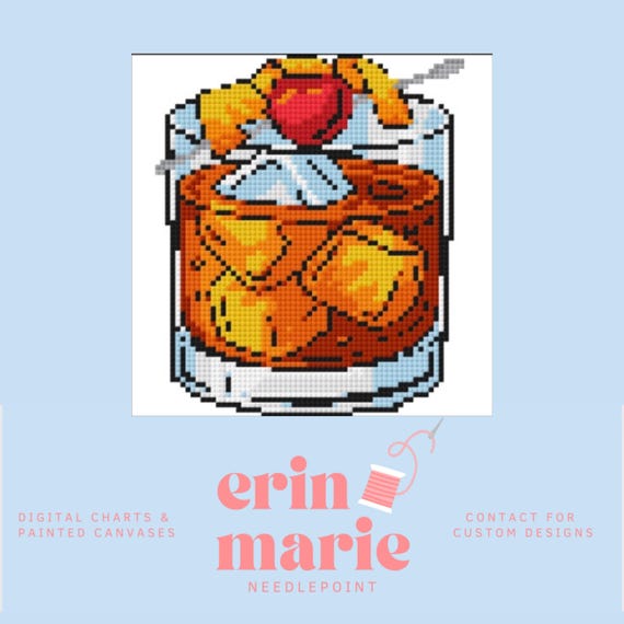 Old Fashioned Cocktail | Digital Needlepoint Chart PDF