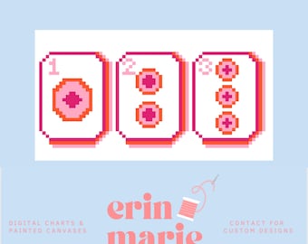 Mahjong Dot Tiles | Hand Painted Needlepoint Canvas 13 Mesh