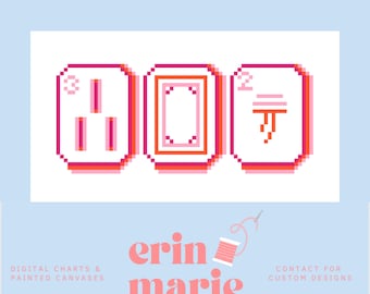 Mahjong Tiles | Hand Painted Needlepoint Canvas 13 Mesh