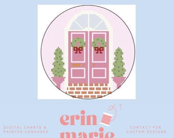 Pink Christmas Door 4x4 | Digital Needlepoint Chart PDF