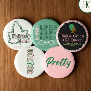 AKA Sorority Pin Button Set: Pink & Green Soror Accessories