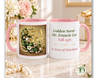 Golden Soror 50 Year Anniversary Mug, Personalized Sorority Milestone Gift, 50 Years of Sisterhood Keepsake