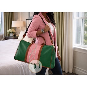 Pink and Green Soror Weekender Duffle Bag Travel Bag for Girls Trips Conferences Getaways
