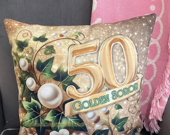 Golden Soror Throw Pillow, 3 Sizes, Elegant Pink and Green 1908 Sorority Home Decor, Perfect for Golden Sorors, Mothers and Grandmas