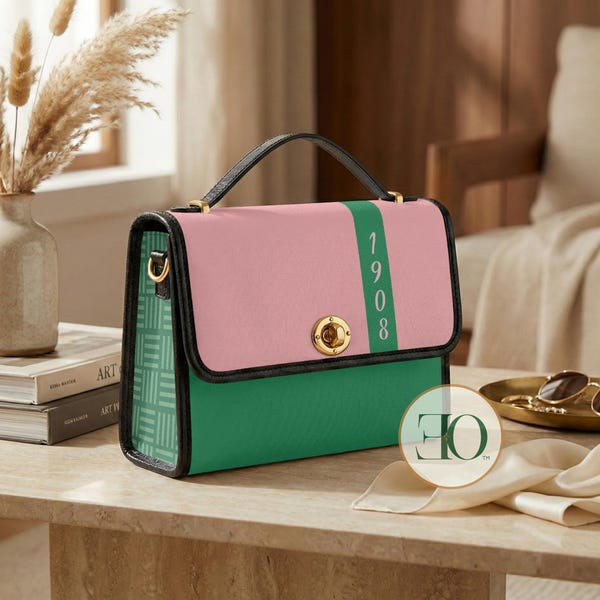 Pink and Green Canvas Crossbody Purse Sorority Inspired Handbag