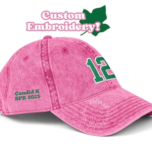 Personalized Pink and Green Soror Cap with Custom Line Number Name and Crossing Year for New Sorors and Line Sisters
