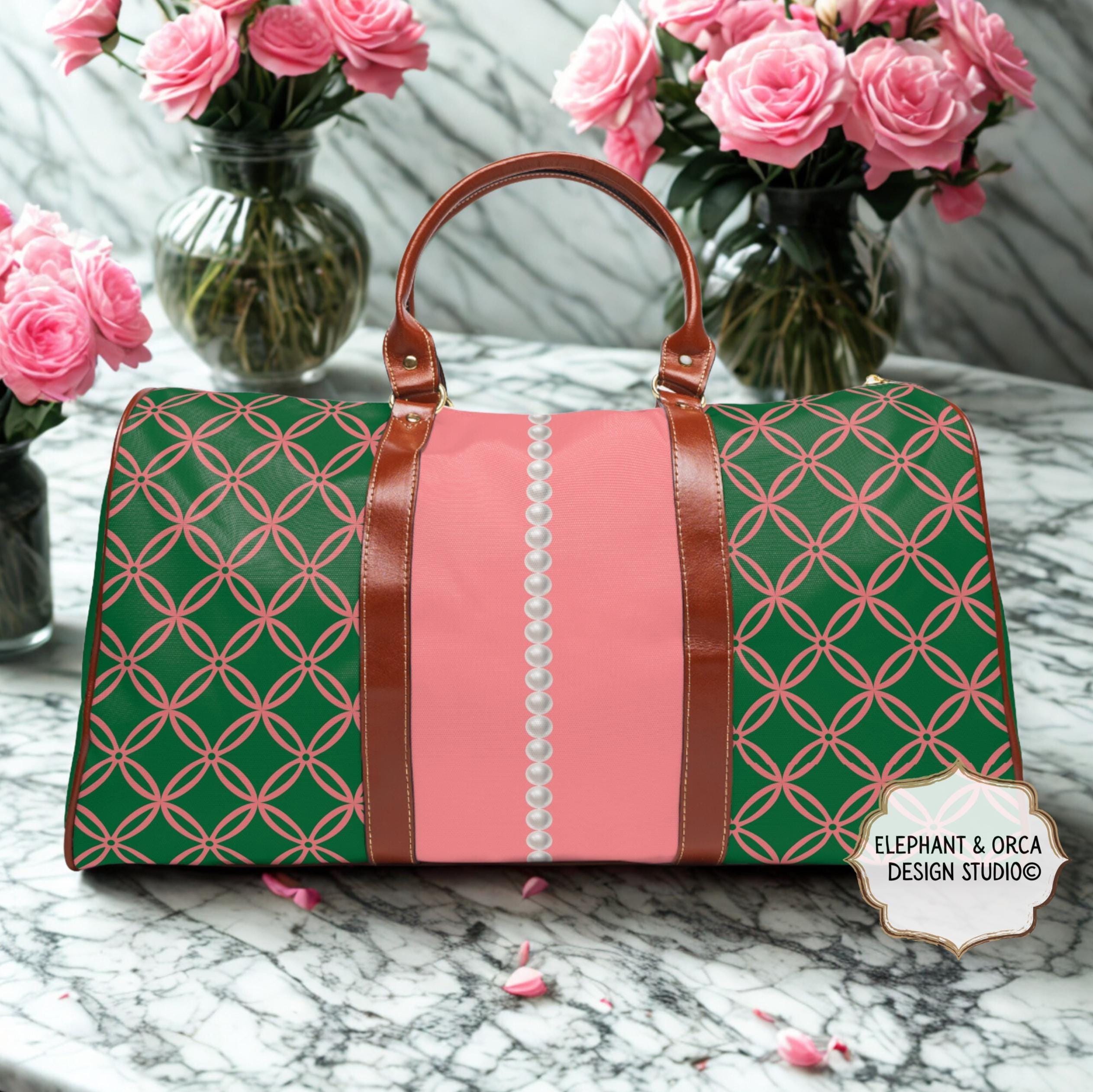 Pink Green sorority weekender duffel carry on bridal bachelorette bridesmaid overnight bag back to school HBCU homecoming Christmas gift
