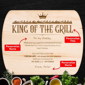 Personalized Father&#39;s Day Gift For Him - BBQ Cutting Board - Custom Father, Husband Gift - Father&#39;s Day Present - Wood Grill Gift for Dad