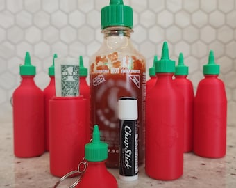 Sriracha Keychain | Hot Sauce Keychain | Portable Mini Storage | Lip Balm Holder | Pill Holder | Cash Money Holder | Novelty Gift