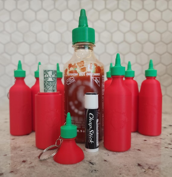 Sriracha Keychain | Hot Sauce Keychain | Portable Mini Storage | Lip Balm Holder | Pill Holder | Cash Money Holder