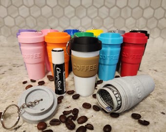 Coffee Cup Keychain | Lip Balm Holder | Pill Holder | Portable Mini Storage | 3D Printed Keychain | Coffee Keychain | Coffee Lover |