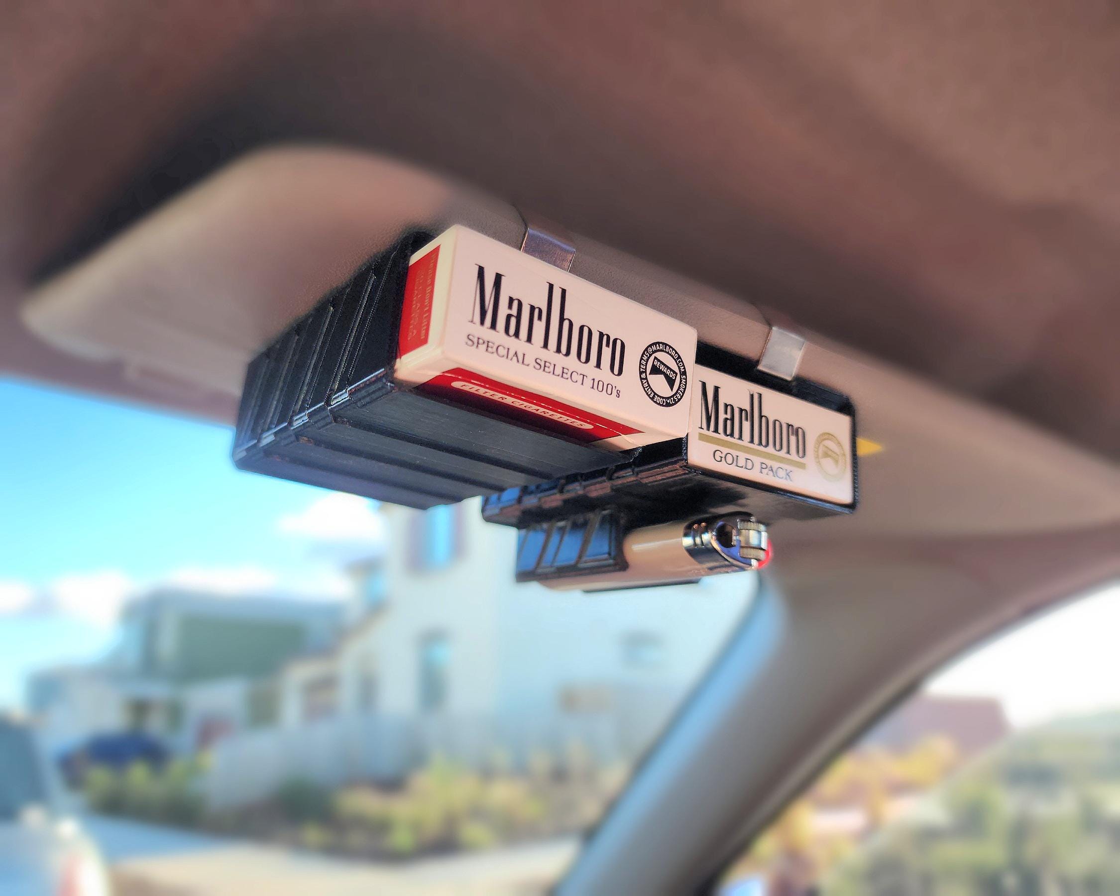 cigarette box car Cigarette Holder for Car Visor | Cigarette Case | 3D Printed With Optional  BIC Lighter Holder | Marlboro Pack Holder | Car Accessory