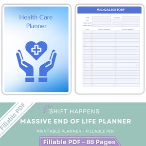 Planificador de atención médica y organizador médico, registros personales, contactos de emergencia, seguimiento de finanzas y seguros/propiedad, PDF rellenable