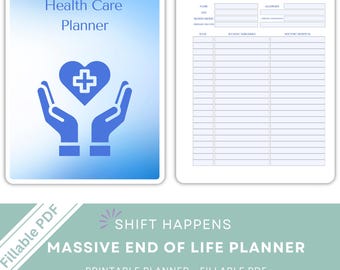 Health Care Planner and Medical Organizer, Personal Records, Emergency Contacts, Finance & Insurance Tracker | Property, PDF Fillable