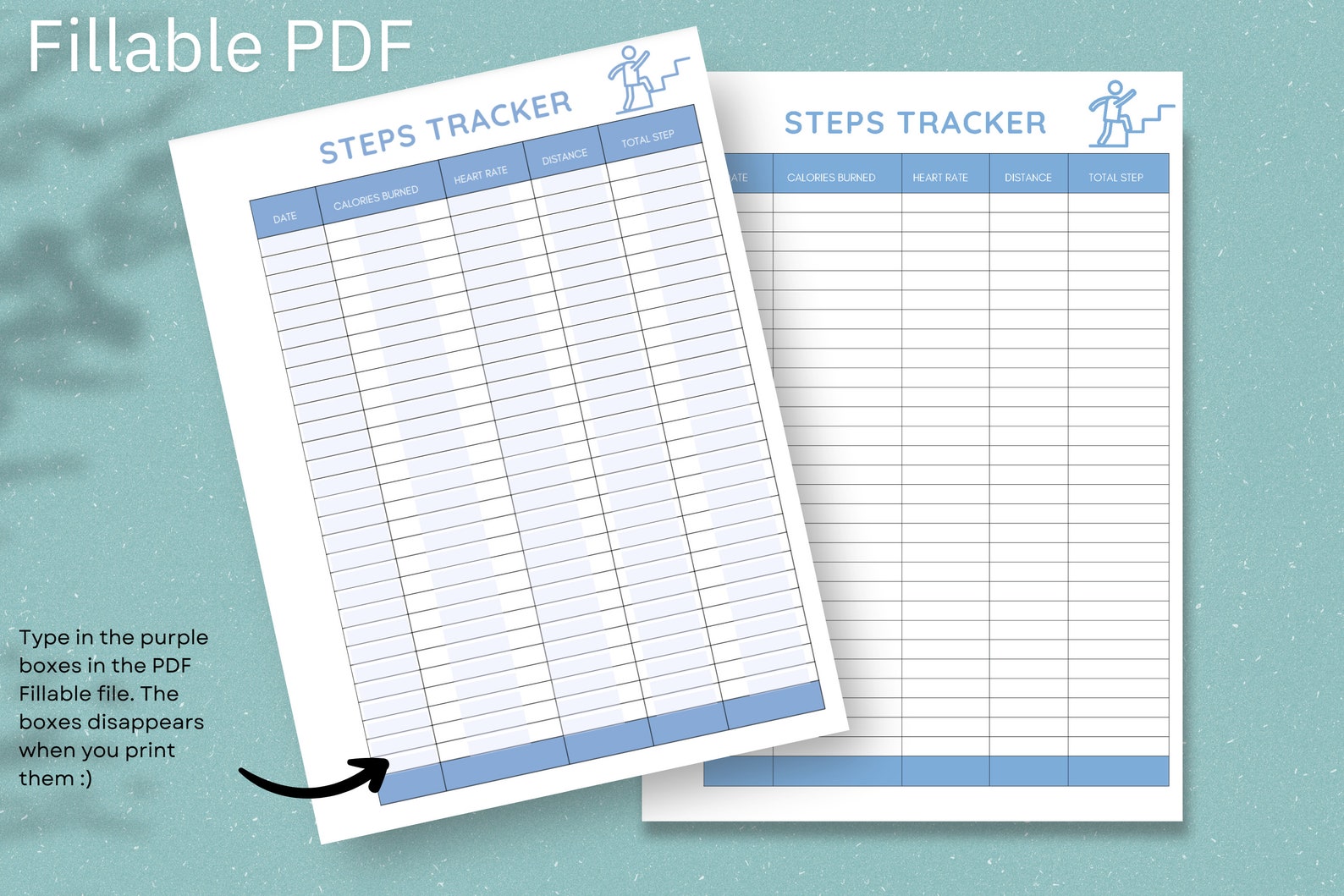 Fitness Planner, Steps Tracker, PDF Fillable, Printable, Printable ...