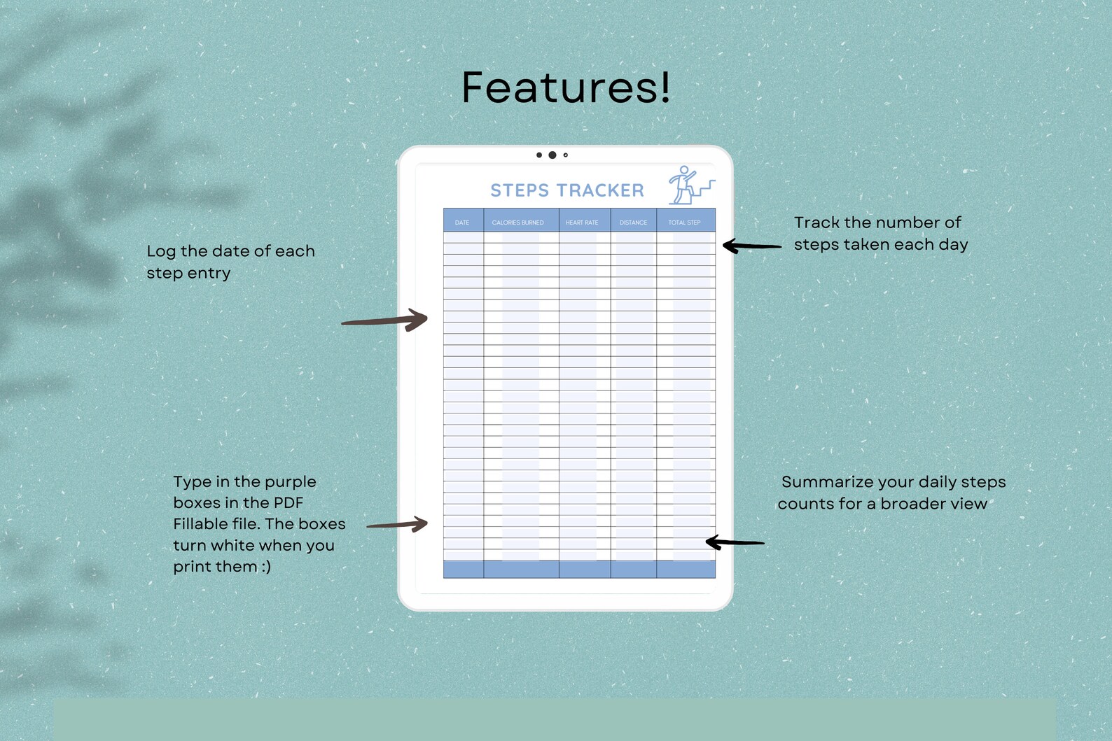 Fitness Planner, Steps Tracker, PDF Fillable, Printable, Printable ...