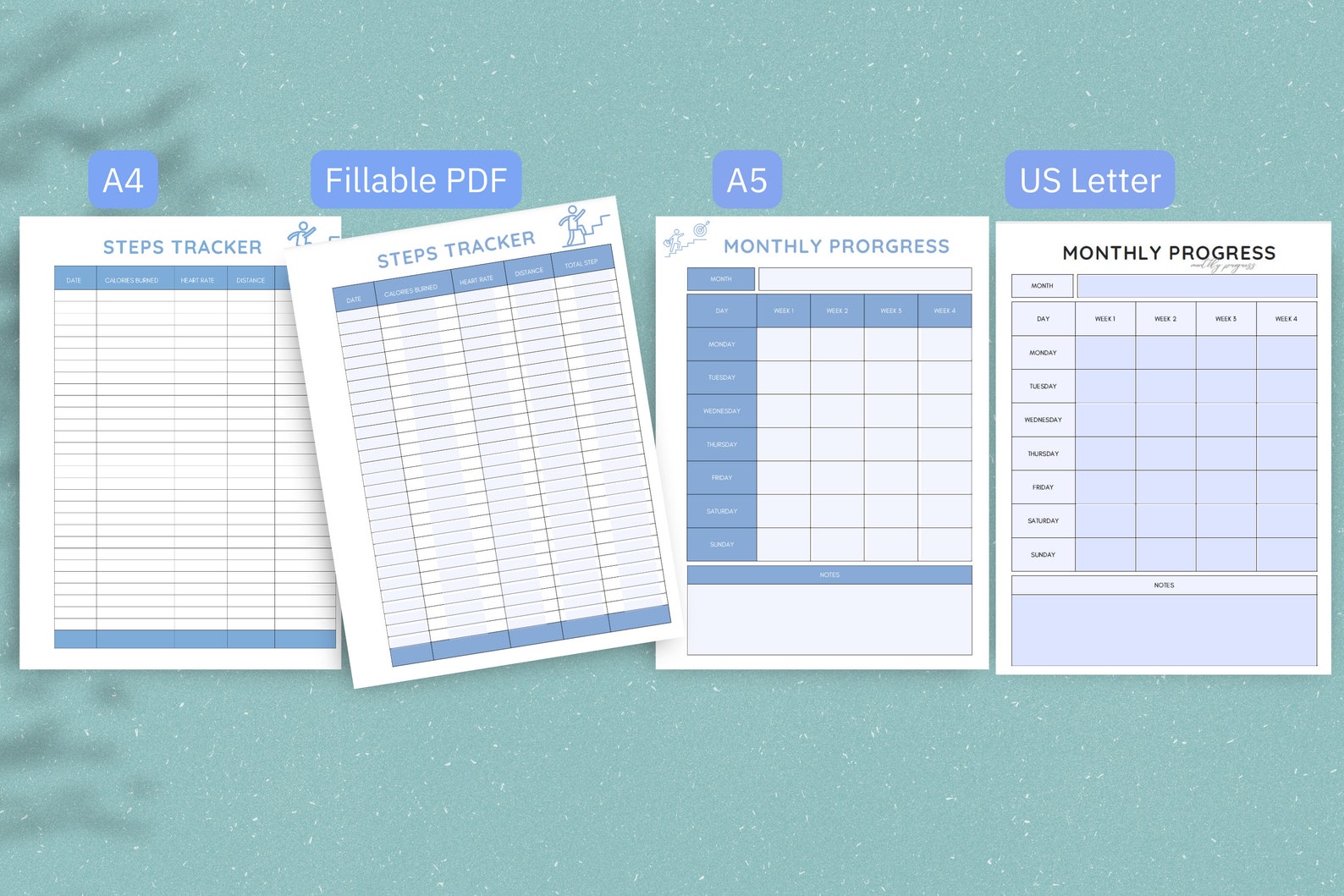 Fitness Planner, Steps Tracker, PDF Fillable, Printable, Printable ...
