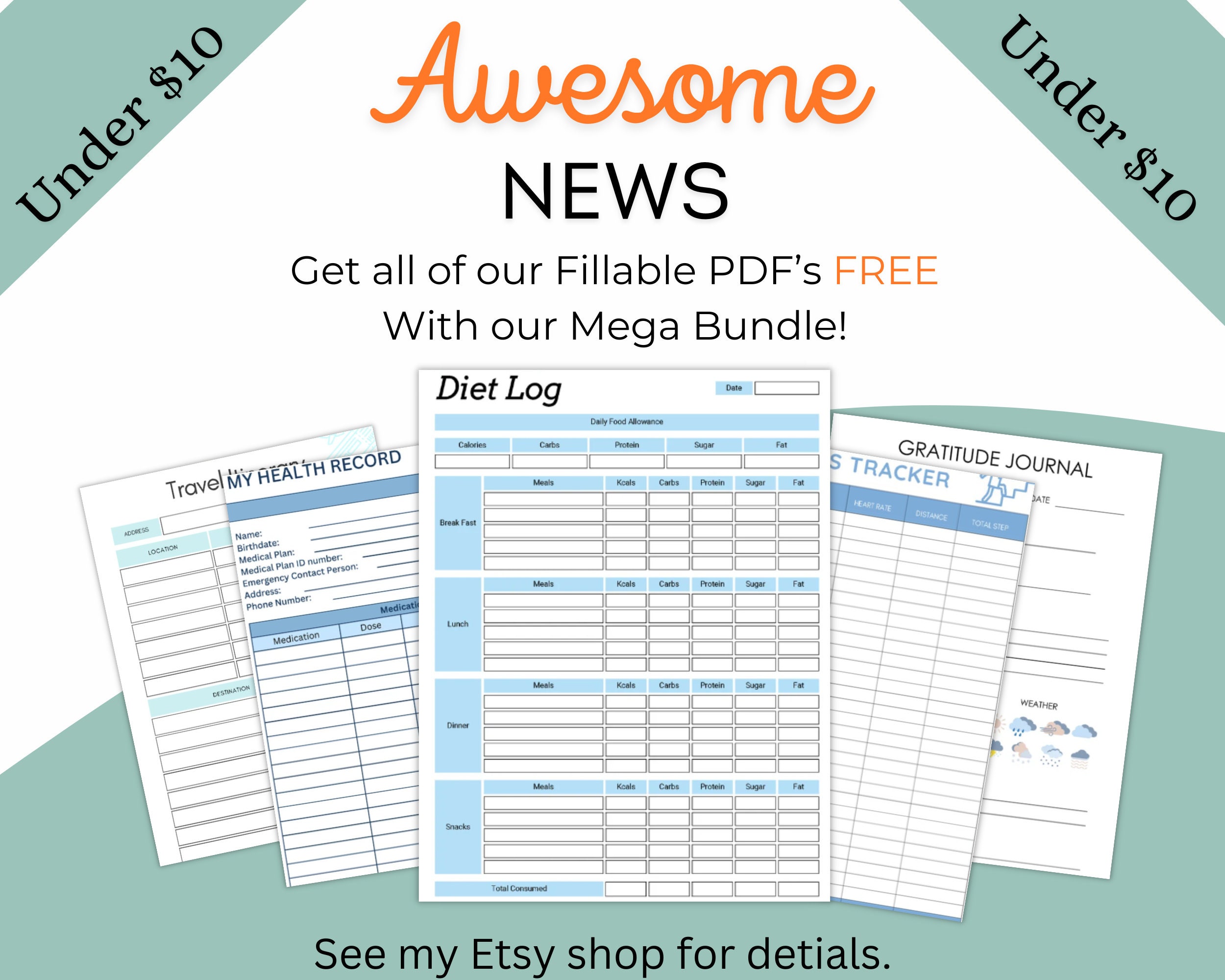 Fitness Planner, Steps Tracker, PDF Fillable, Printable, Printable ...