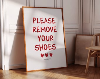 Please Remove Your Shoes Sign, Retro Red Wall Art (Digital Download)