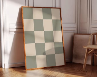 Cuadro decorativo a cuadros verde salvia, estilo retro (descarga digital imprimible)