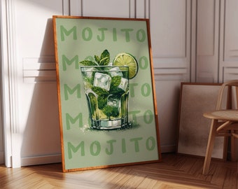 Mojito cocktail poster prints Cocktail kunst aan de muur Afdrukbare muur kunst Cocktail print Bar wand decor Alcohol print Keuken muur kunst voor thuisbar