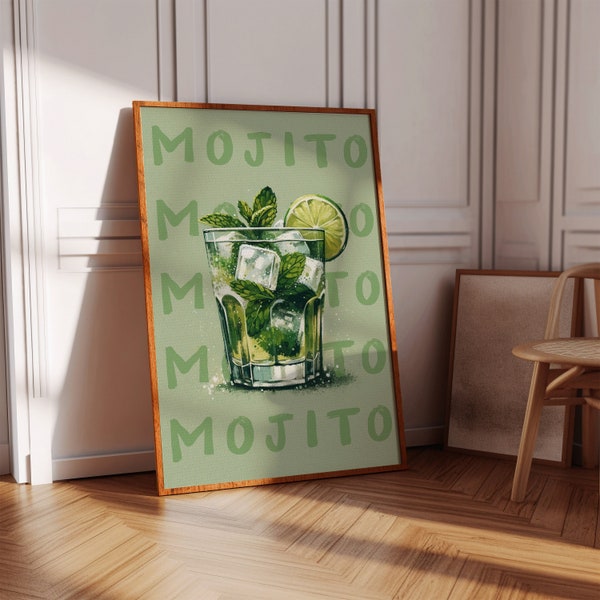 Mojito cocktail poster prints Cocktail wall art Printable wall art Cocktail print Bar wall decor Alcohol print Kitchen wall art for home bar