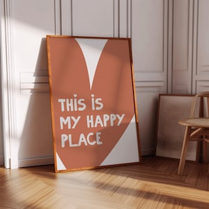 Questo è il mio posto felice Stampa poster a forma di cuore Arte da parete preppy femminile Decorazione carina per appartamento, Decorazione da parete Coquette, Decorazione estetica per la stanza con stampa retrò