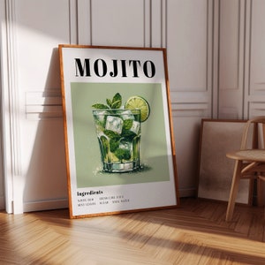 Impresiones de carteles de cócteles mojito Arte mural de cócteles Arte mural imprimible Impresión de cócteles Decoración de pared de bar Impresión de alcohol Arte mural de cocina para bar en casa
