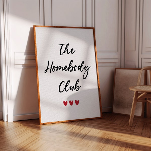 Home body Club trendy wall art, Homebody Club wall art printable, Cute apartment minimalist wall art, Gifts for introverts indie room decor