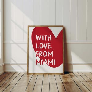 With Love from Miami Wall Art Trendy Home Decor Minimalist 80s FL Miami Beach Poster Decor Printable Wall Art Red Girly Living Room Wall Art
