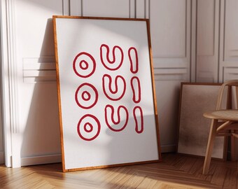 Oui Oui Oui French Quote Art Print, Retro Home Decor (Digital Download)