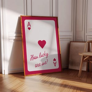 Impressions d'art mural tendance As de coeur Poster Nous avons de la chance, art mural rouge rose, affiche de cartes à jouer, impression esthétique tendance preppy imprimable
