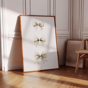 Beige Bow Wall Art Light Beige Watercolor Bows Print for Girls Room Decor Aesthetic Cute Apartment Decor Trendy Girly Coquette Wall Art