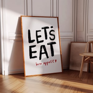 Let&#39;s eat Sign Bon Appetit Poster Kitchen Typography Print French Quote Poster Modern Kitchen Wall Art Maximalist Kitchen Printable Wall Art