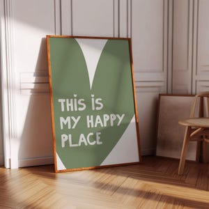 Questo è il mio posto felice Stampa poster a forma di cuore Arte da parete preppy femminile Decorazione carina per appartamento, Decorazione da parete Coquette, Decorazione estetica per la stanza con stampa retrò