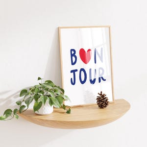 Bonjour Wall Art Print French Word Poster City Travel Art Prints Bonjour Prints Aesthetic Wall Art Modern Home Decor French Heart Prints
