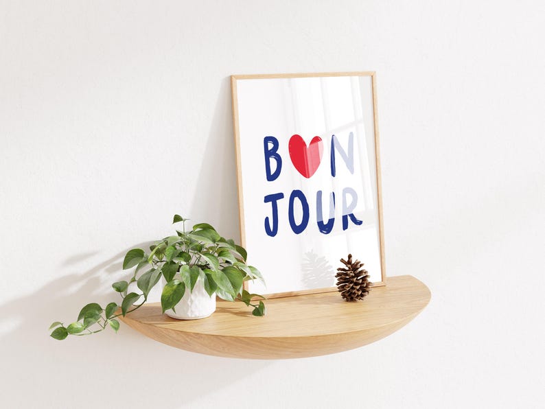 Bonjour Wall Art Print French Word Poster City Travel Art Prints Bonjour Prints Aesthetic Wall Art Modern Home Decor French Heart Prints