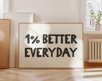 Affiches de motivation pour la décoration de bureau : « 1 % mieux au quotidien », art, décoration dopamine, citation inspirante à imprimer pour le travail, format horizontal