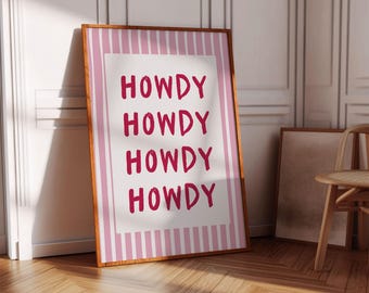 Modern Howdy Cowgirl Art Print: Pink Western Typography (Digital Download)