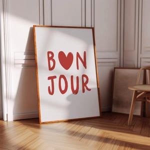 Bonjour Wall Art Print French Word Poster City Travel Art Prints Bonjour Prints Aesthetic Wall Art Modern Home Decor French Heart Prints