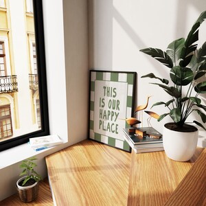 This Is Our Happy Place Sage Green Wall Art For Couple Uplifting Art Positive Quote Typography Wall Art Retro Modern Home Living Room Prints