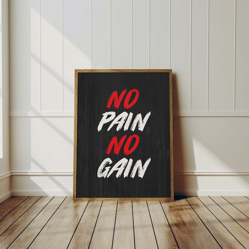Home Gym Wall Art, No Pain No Gain Wall Art Prints, Motivational Wall ...