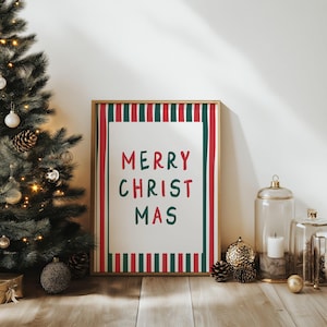Frohe Weihnachten Drucke Ästhetische Weihnachten Wandkunst Niedliche Weihnachtsdekor Weihnachtstypographie Wandkunst Rot Grün Frohe Feiertage Wohndekor