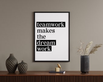 Teamwork Dream Team Print, Minimalist Office Wall Art (Digital Download)