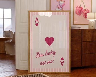Ace of Hearts Poster: Retro Light Pink Playing Card Print, Coquette Preppy Wall Art