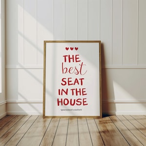 Funny Toilet Print Trendy Bathroom Wall Art Minimalist Heart Poster, The best seat in the house sign, Cute bath decor aesthetic bathroom