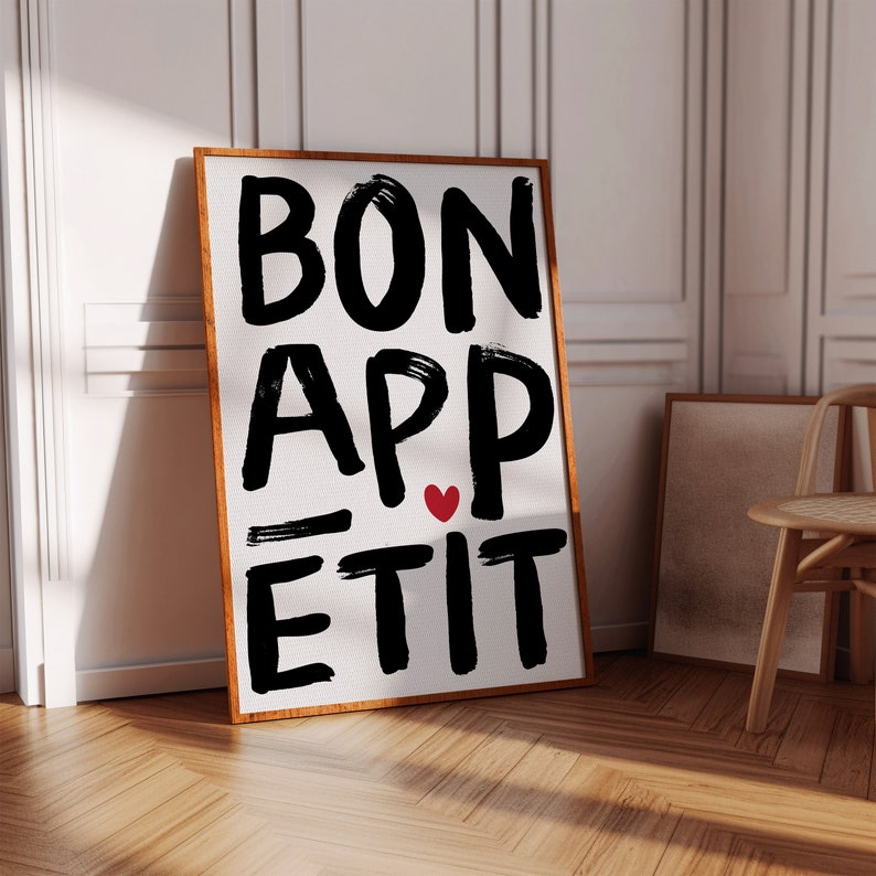 Bon Appetit Poster, Printable Wall Art Eat Sign, Typography Print ...