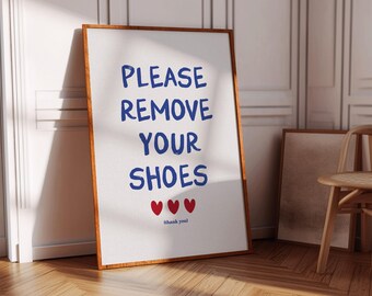 Please remove your shoes sign Printable wall art Shoes Off Signs For mudroom, entranceway, real estate Minimal Retro red wall art for women