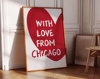 Chicago Heart Poster | Minimalist Red Wall Art (Digital File)