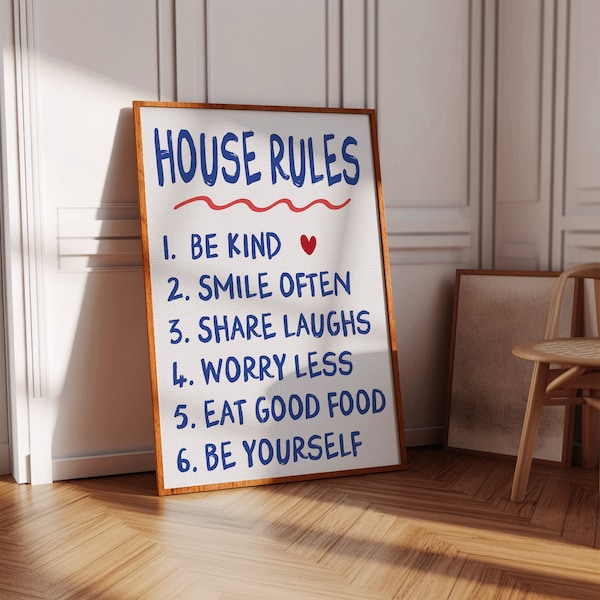 House Rules Print Cute Apartment Decor, Printable Funny Wall Art, Gifts for Apartment Warming Housewarming Gifts, Cute Living Room Print